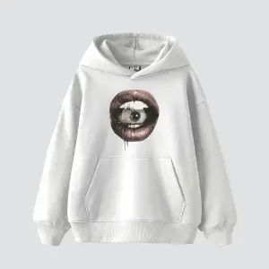 Eye In Mouth Baskılı Oversize Unisex Premium Beyaz