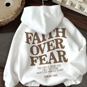 Faıth Over Fear sırt baskılı oversize sweatshirt beyaz
