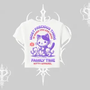 Family Time Yazılı Sevimli Anne Kedi Arka Baskılı Babby Tee Tshirt