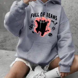 Fasulye dolu kedi baskılar tişörtü kadın temelleri bisiklet yaka kapüşonlular rahat gevşek ka