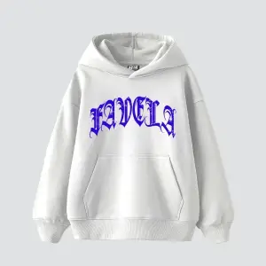 Favela Mavi Taş Baskılı Oversize Unisex Beyaz