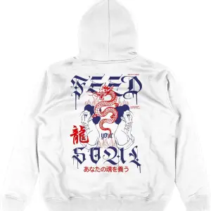 Feed Soul Beyaz Oversize Unisex Kapüşonlu Sweatshirt Hoodie