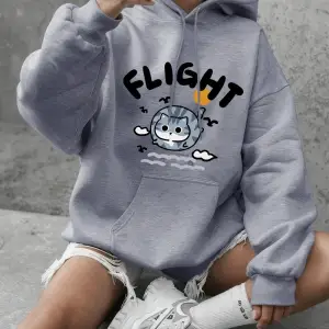 Fight Cat Balık Yakalar Baskılı Tişörtler Bayan Günlük Bol Kapüşonlu Üstler Kışlık Polar Sıca