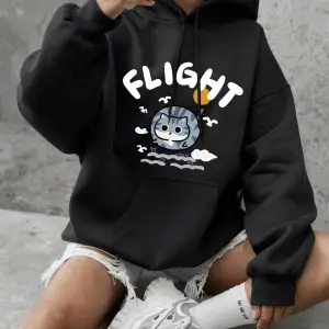 Fight Cat Balık Yakalar Baskılı Tişörtler Bayan Günlük Bol Kapüşonlu Üstler Kışlık Polar Sıca