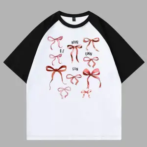 FİYONK DETAYLI BASKILI ÇİFT RENK T SHIRT