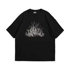 Flame Taş Baskılı Oversize Unisex Beyaz