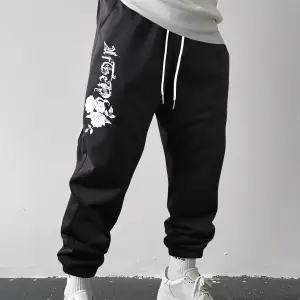 Floral & Letter Graphic Drawstring Waist Eşofman Altı