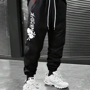 Floral & Letter Graphic Drawstring Waist Eşofman Altı