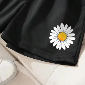 Floral Print Drawstring Waist Şort