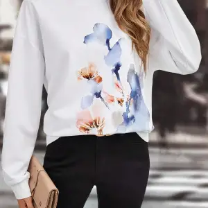 Floral Print Drop Shoulder Sweatshirt Beyaz