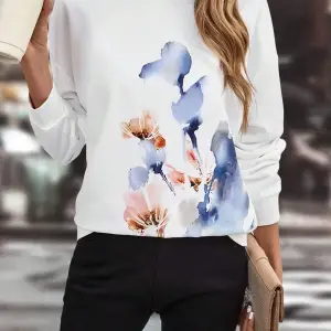Floral Print Drop Shoulder Sweatshirt Beyaz