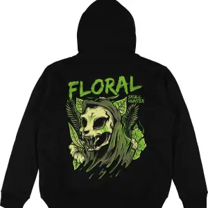 Floral Siyah Oversize Unisex Kapüşonlu Sweatshirt Hoodie