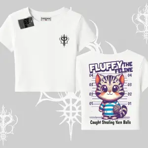 Fluffy The Feline Yazılı Sevimli Kedi Arka Baskılı Babby Tee Tshirt