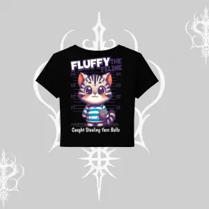 Fluffy The Feline Yazılı Sevimli Kedi Arka Baskılı Babby Tee Tshirt