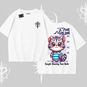 Fluffy The Feline Yazılı Sevimli Kedi Arka Baskılı Oversize Tshirt