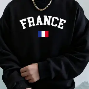 Fransa Bayrağı Baskı Erkek Kapüşonlular Sonbahar Büyük Boy Tişörtü Hip Hop Bisiklet Yaka Pola