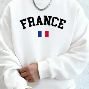 Fransa Bayrağı Baskı Erkek Kapüşonlular Sonbahar Büyük Boy Tişörtü Hip Hop Bisiklet Yaka Pola
