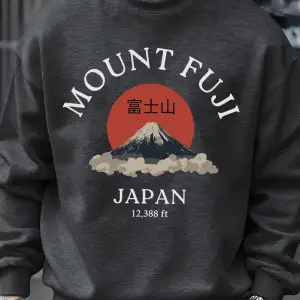 Fuji Dağı Japonya Baskılar Erkekler Kazak Sonbahar Bisiklet Yaka Kazak Hip Hop Moda Üstleri P