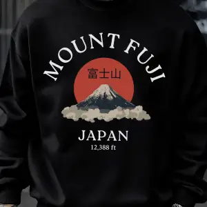 Fuji Dağı Japonya Baskılar Erkekler Kazak Sonbahar Bisiklet Yaka Kazak Hip Hop Moda Üstleri P