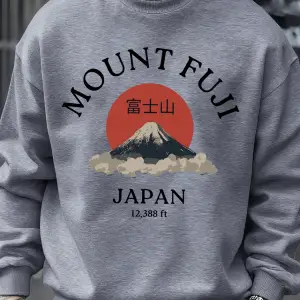 Fuji Dağı Japonya Baskılar Erkekler Kazak Sonbahar Bisiklet Yaka Kazak Hip Hop Moda Üstleri P