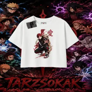 Gaara Naruto Anime Karakteri Kadın Crop Tişört Beyaz