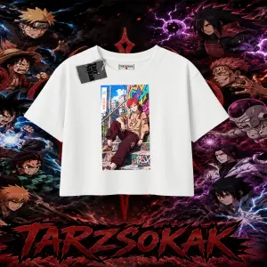 Gaara Naruto Anime Karakteri Kadın Crop Tişört Beyaz
