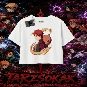 Gaara Naruto Anime Karakteri Kadın Crop Tişört Beyaz