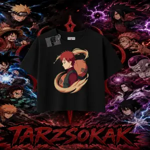 Gaara Naruto Anime Karakteri Kadın Crop Tişört Beyaz
