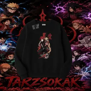Gaara Naruto Anime Karakteri Oversize Unisex Bisiklet Yaka Sweatshirt Beyaz