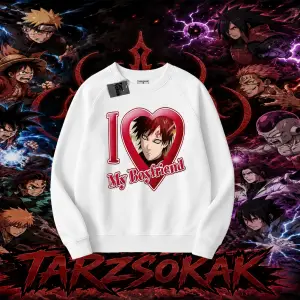 Gaara Naruto Anime Karakteri Oversize Unisex Bisiklet Yaka Sweatshirt Beyaz
