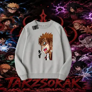Gaara Naruto Anime Karakteri Oversize Unisex Bisiklet Yaka Sweatshirt Beyaz