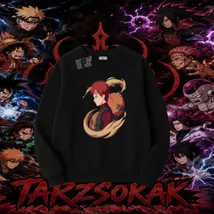 Gaara Naruto Anime Karakteri Oversize Unisex Bisiklet Yaka Sweatshirt Beyaz