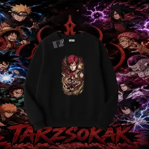 Gaara Naruto Anime Karakteri Oversize Unisex Bisiklet Yaka Sweatshirt Beyaz