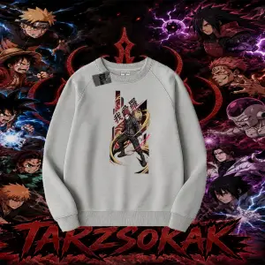 Gaara Naruto Anime Karakteri Oversize Unisex Bisiklet Yaka Sweatshirt Beyaz