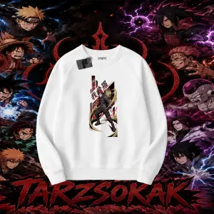 Gaara Naruto Anime Karakteri Oversize Unisex Bisiklet Yaka Sweatshirt Beyaz