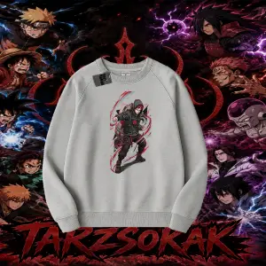 Gaara Naruto Anime Karakteri Oversize Unisex Bisiklet Yaka Sweatshirt Beyaz