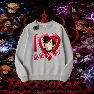 Gaara Naruto Anime Karakteri Oversize Unisex Bisiklet Yaka Sweatshirt Beyaz
