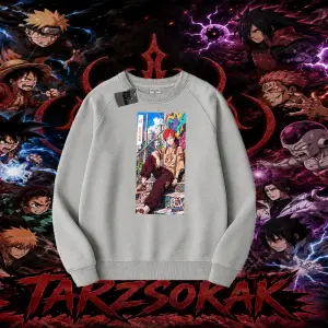 Gaara Naruto Anime Karakteri Oversize Unisex Bisiklet Yaka Sweatshirt Beyaz