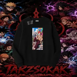 Gaara Naruto Anime Karakteri Oversize Unisex Bisiklet Yaka Sweatshirt Beyaz