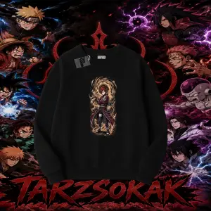 Gaara Naruto Anime Karakteri Oversize Unisex Bisiklet Yaka Sweatshirt Beyaz