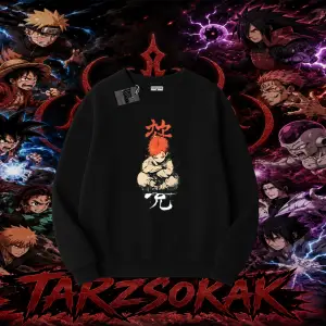 Gaara Naruto Anime Karakteri Oversize Unisex Bisiklet Yaka Sweatshirt Beyaz