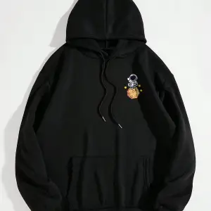 Galaxy Özel Baskılı Oversize Kapüşonlu Sweatshirt Siyah