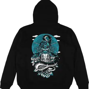 Geisha Siyah Oversize Unisex Kapüşonlu Sweatshirt Hoodie