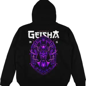 Geisha v2 Oversize Unisex Kapüşonlu Sweatshirt Hoodie Siyah