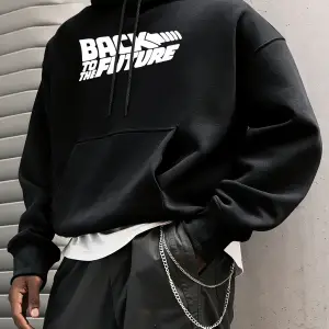 Geleceğe Dönüş Baskılı Sokak Günlük Kapüşonlu Üstleri Erkek Polar Modası Sweatshirtler Sonbah