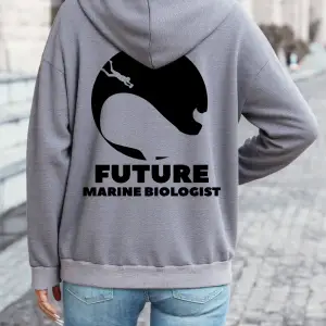 Geleceğin Deniz Biyoloğu Baskılı Kapüşonlu Üstler Kadın Rahat Gevşek Kazak Polar Sıcak Yumuşa