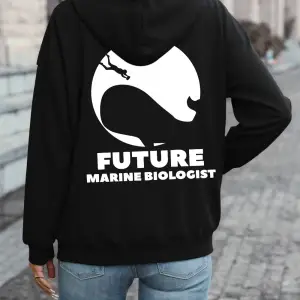 Geleceğin Deniz Biyoloğu Baskılı Kapüşonlu Üstler Kadın Rahat Gevşek Kazak Polar Sıcak Yumuşa