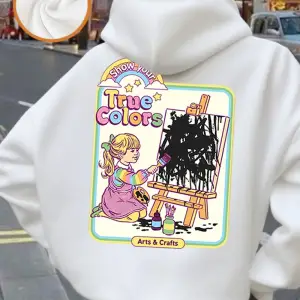 Gerçek Renkler Komik Çizgi Roman Baskılı Kapüşonlu Üstler Kadınlar Sonbahar Polar Sıcak Sweat