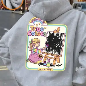 Gerçek Renkler Komik Çizgi Roman Baskılı Kapüşonlu Üstler Kadınlar Sonbahar Polar Sıcak Sweat