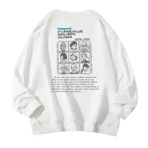 GETUPEARLY Özel Renkli Oversize Bisiklet Yaka Pamuklu Sweatshirt Beyaz